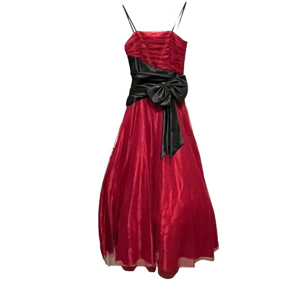 Masquerade Prom Ball Gown Dress Junior Size 3 Women Red Black Swiss Dot Retro - Picture 1 of 15